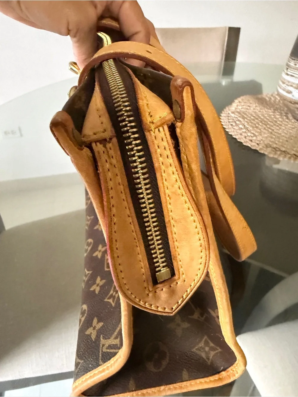 Louis Vuitton Brown Monogram Canvas Shoulder Bag with Tan Leather